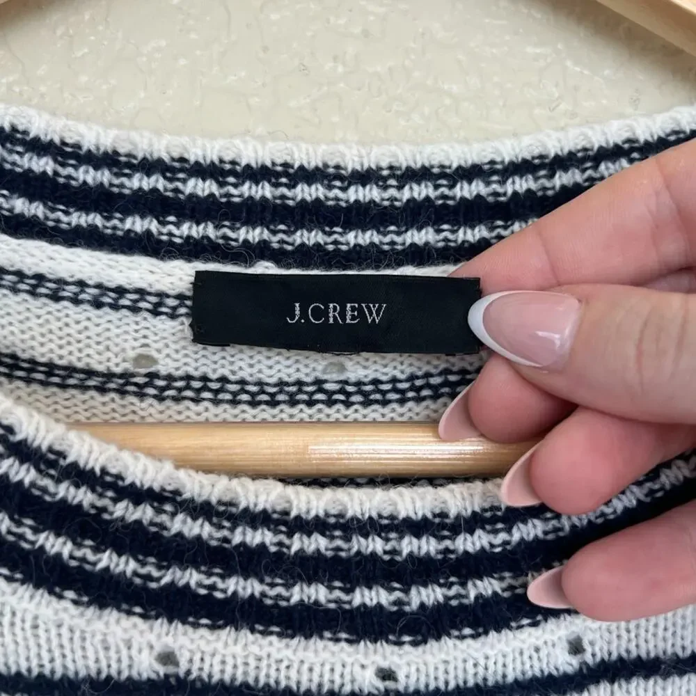 J.Crew Knit Pointelle Sweater Crewneck Medium Stripe Wool Alpaca Blend‎ Casual